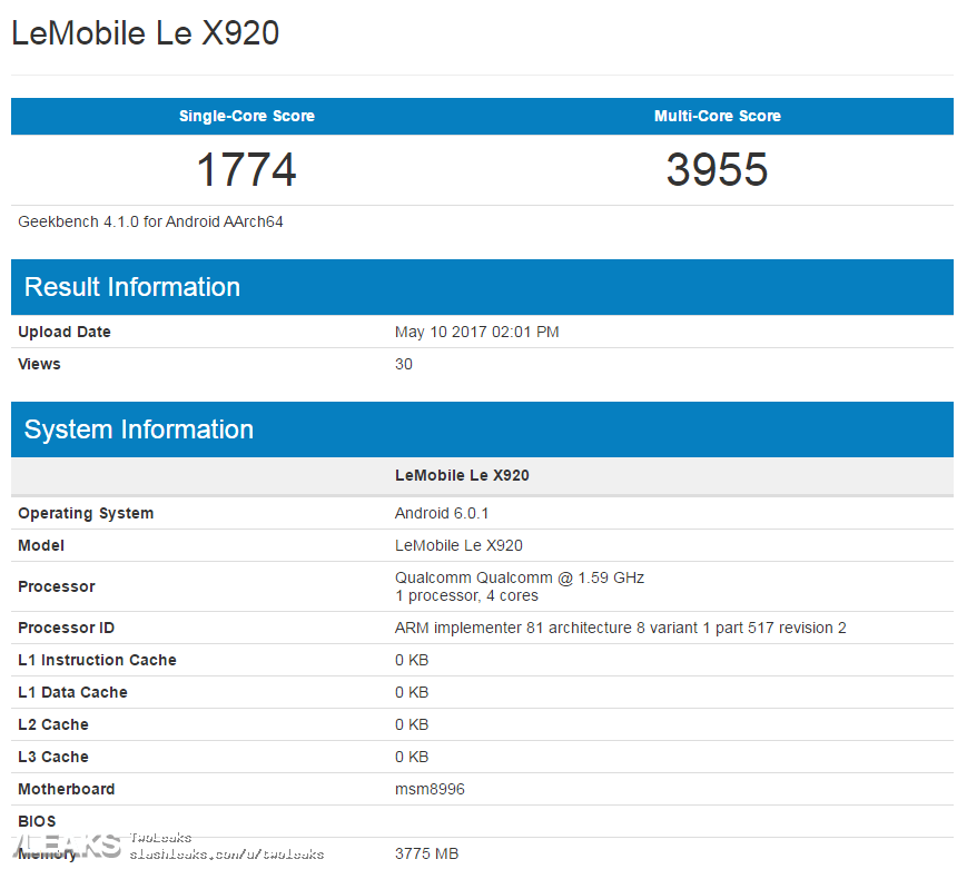 LeEco Le X920 GeekBench